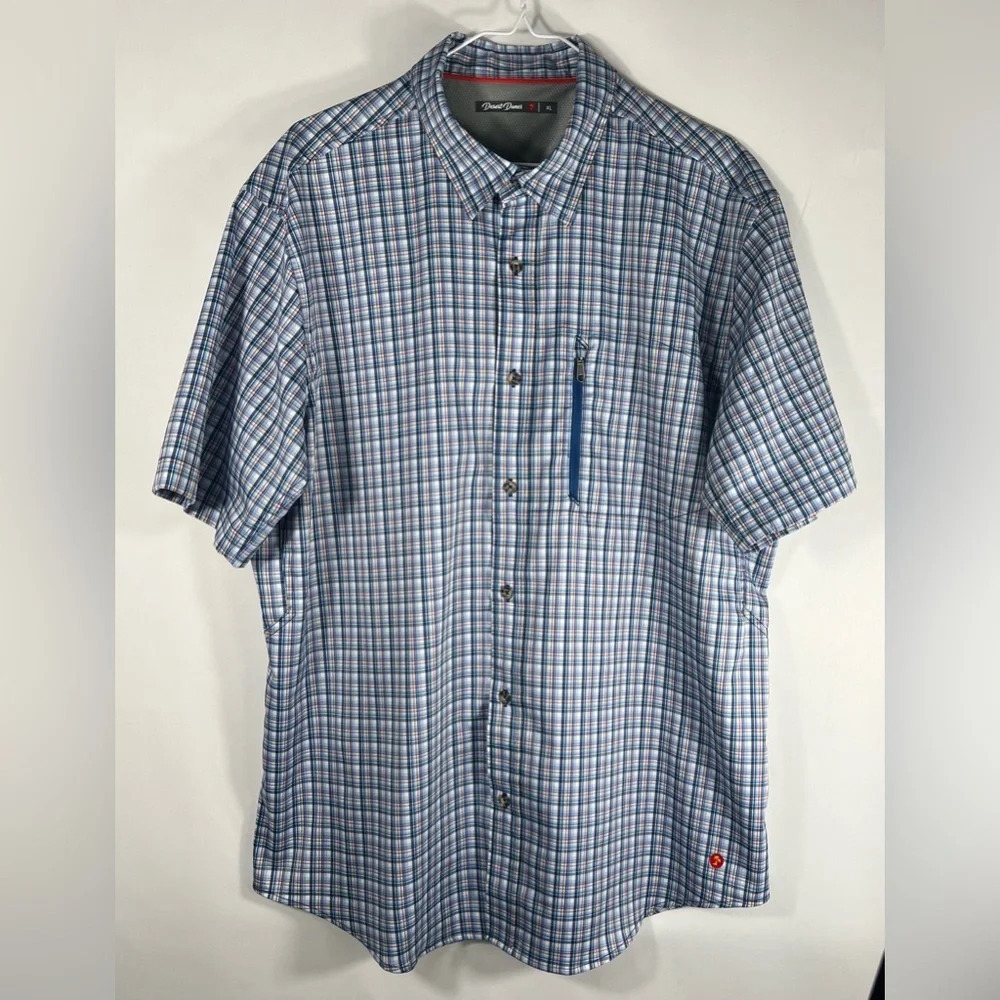 Desert Dunes Compass Shirt Mens Blue Plaid Short Sleeve Button Up Size XL Q1
